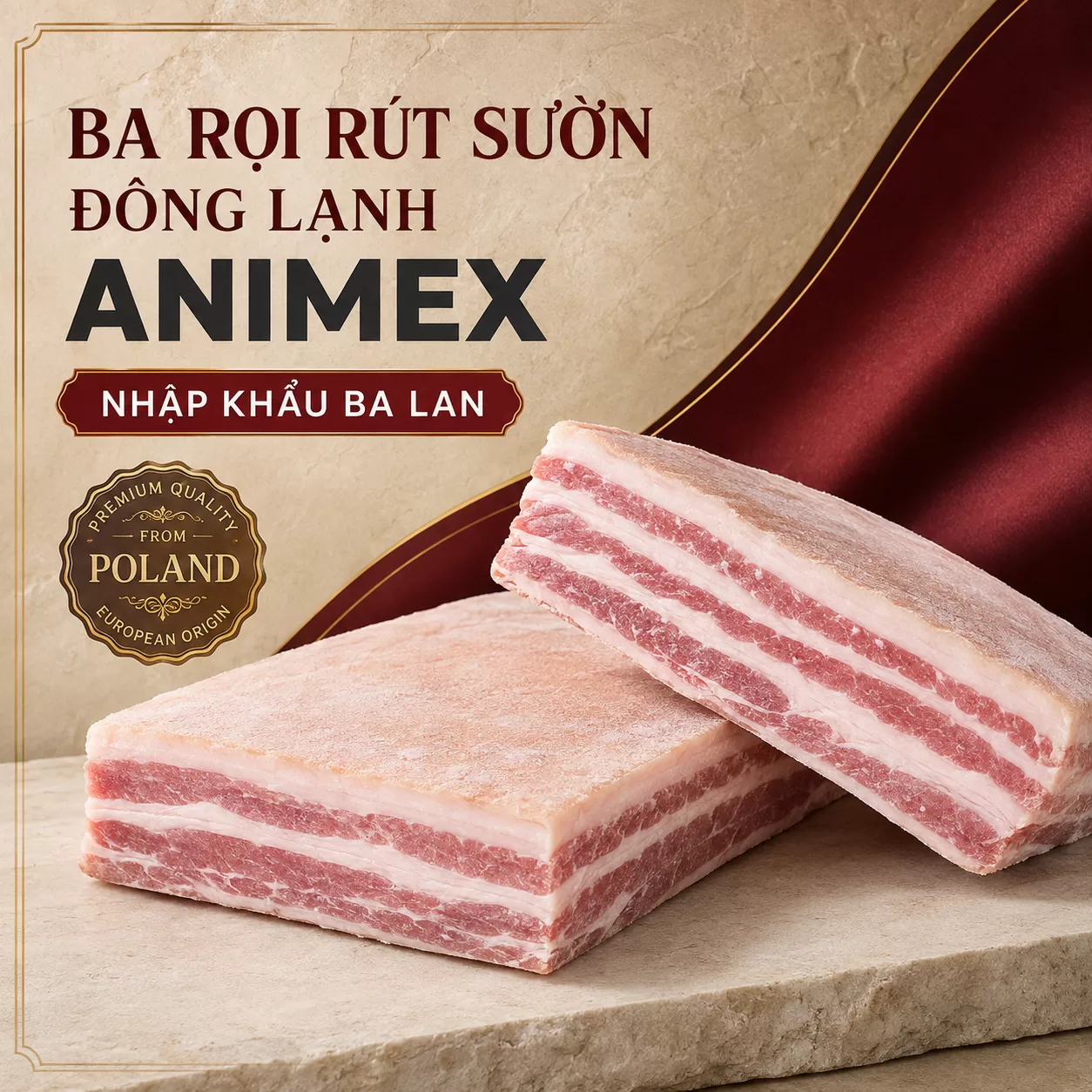 Ba rọi rút sườn đông lạnh Animex nhập khẩu Ba Lan