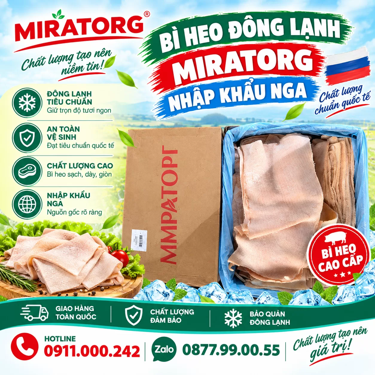 Bì heo đông lạnh Miratorg nhập khẩu Nga