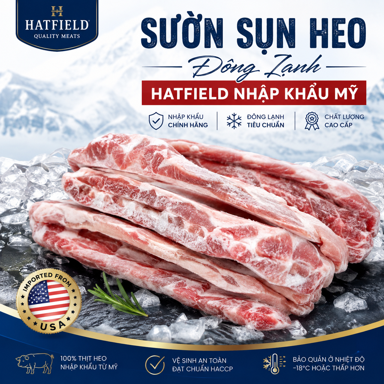 Sườn sụn heo đông lạnh Hatfiled nhập khẩu Mỹ
