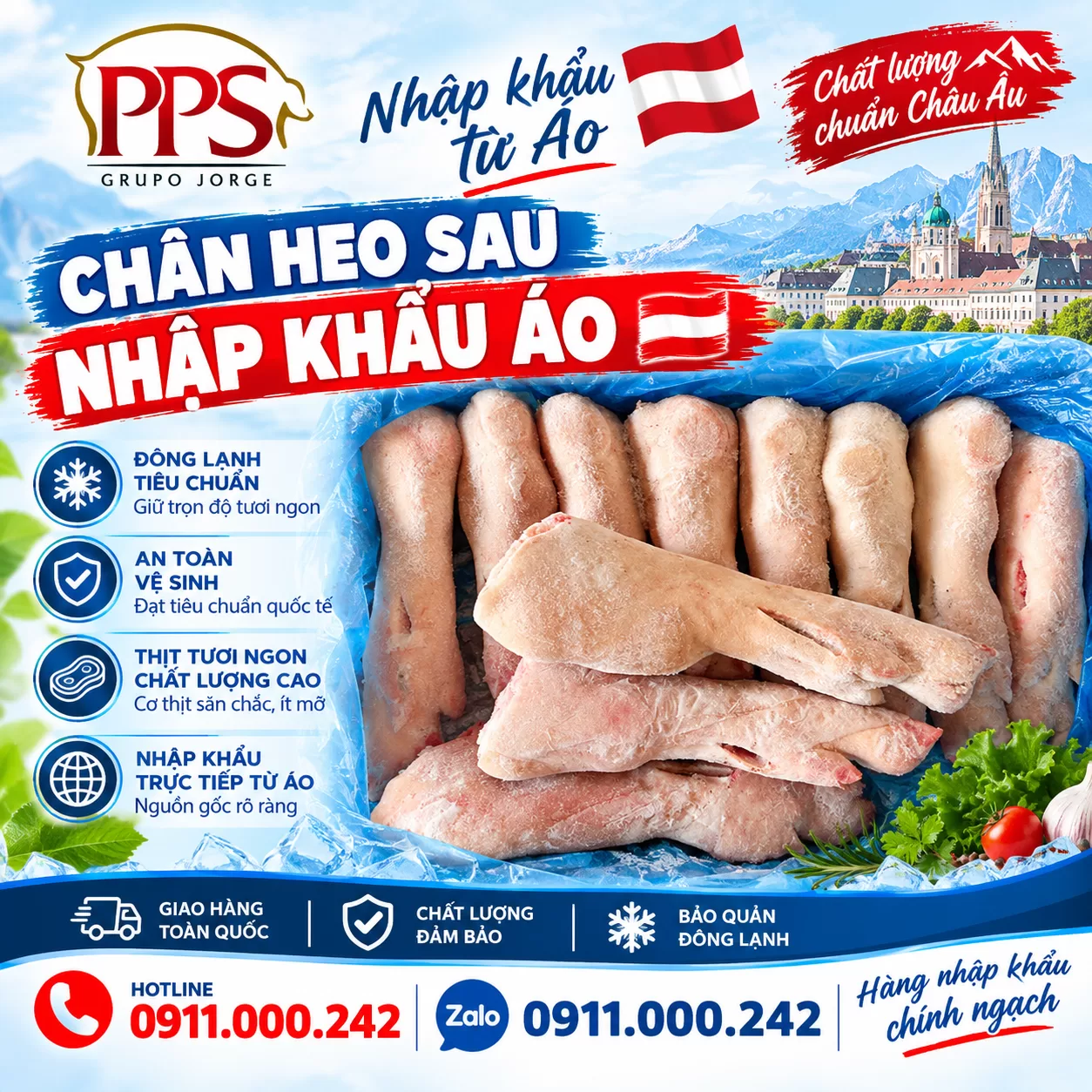 Chân heo sau đông lạnh nhập khẩu Áo
