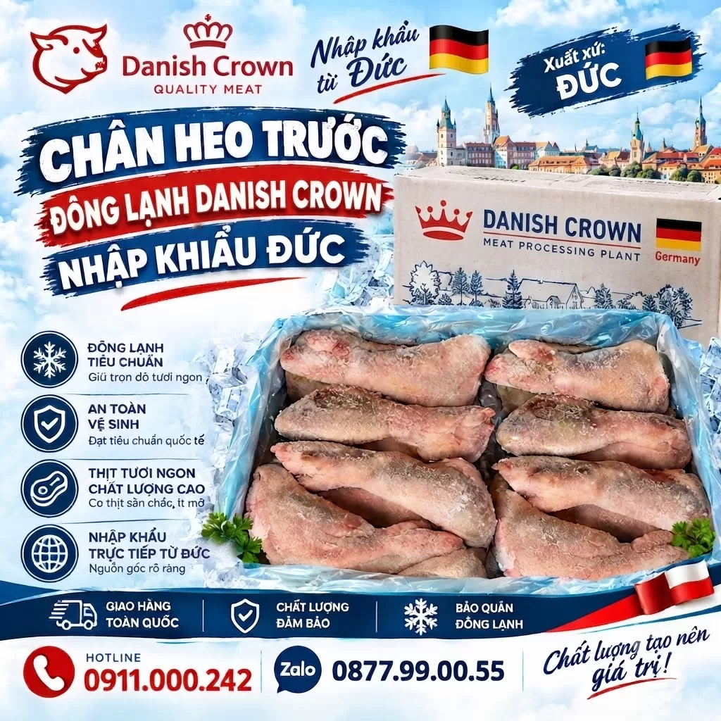 Chân heo trước đông lạnh Danish Crown nhập khẩu Đức
