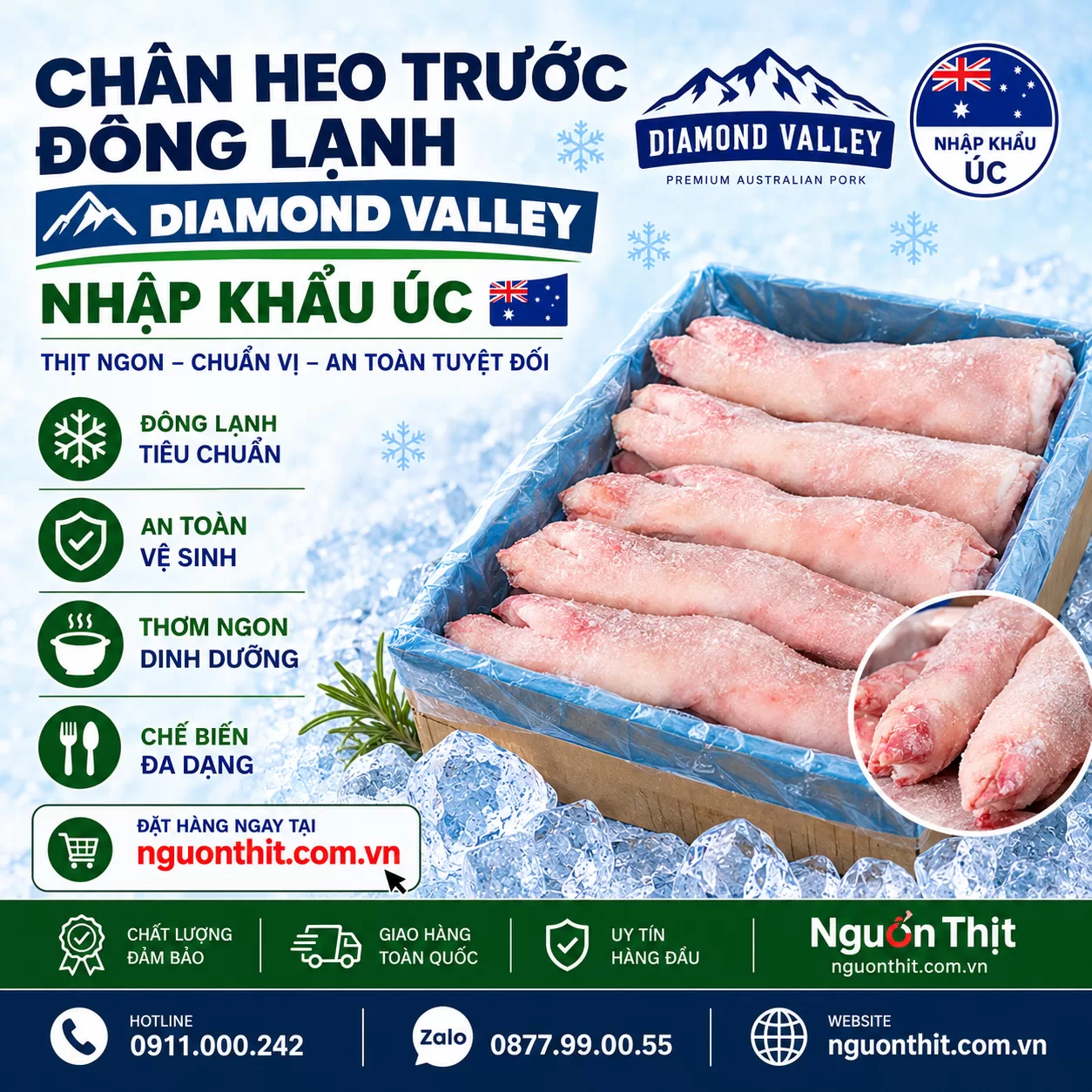 Chân heo trước đông lạnh Diamond Valley nhập khẩu Úc