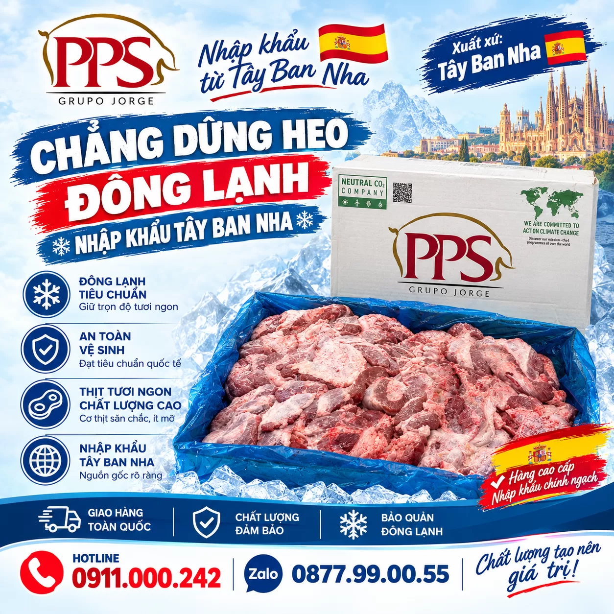 Chẳng dừng heo đông lạnh nhập khẩu Tây Ban Nha