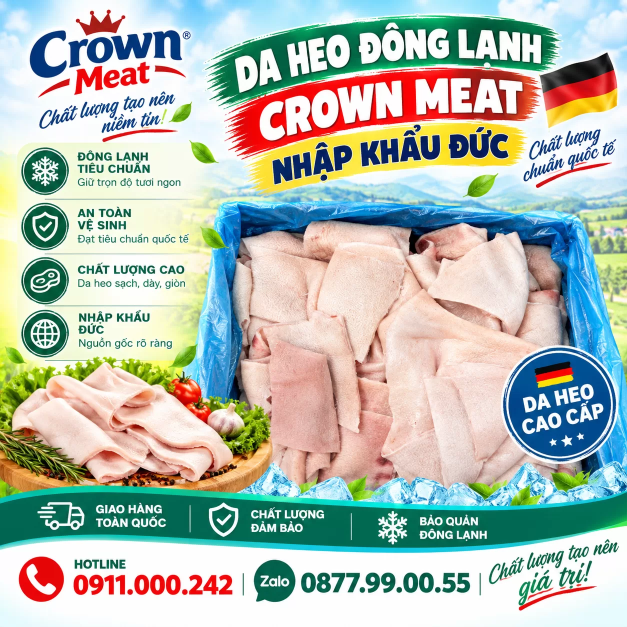 Da heo đông lạnh Crown Meat nhập khẩu Đức