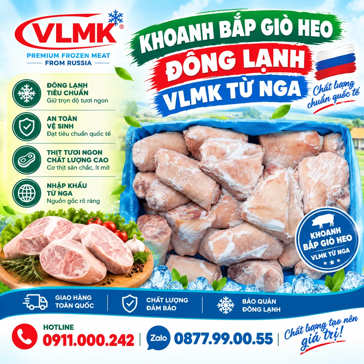 Khoanh bắp giò heo đông lạnh VLMK từ Nga