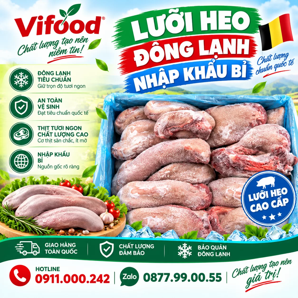 Lưỡi heo đông lạnh nhập khẩu Bỉ