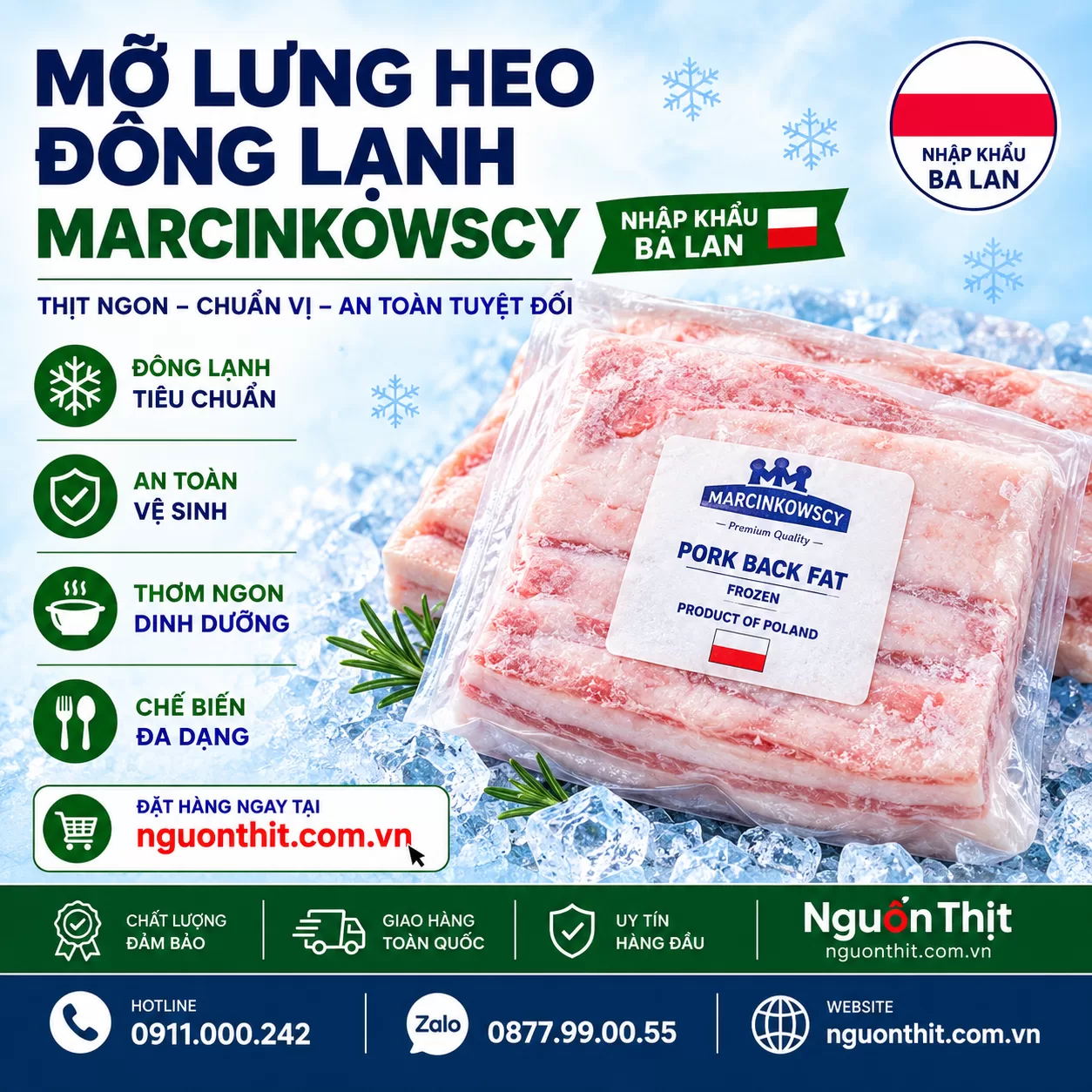 Mỡ lưng heo đông lạnh Marcinkowscy nhập khẩu Ba Lan