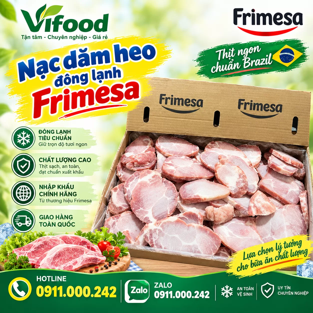 Nạc dăm đông lạnh Frimesa nhập khẩu Brazil