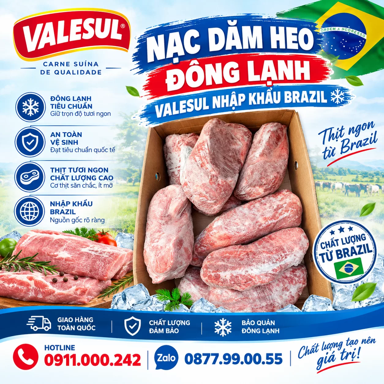 Nạc dăm heo đông lạnh Valesul nhập khẩu Brazil