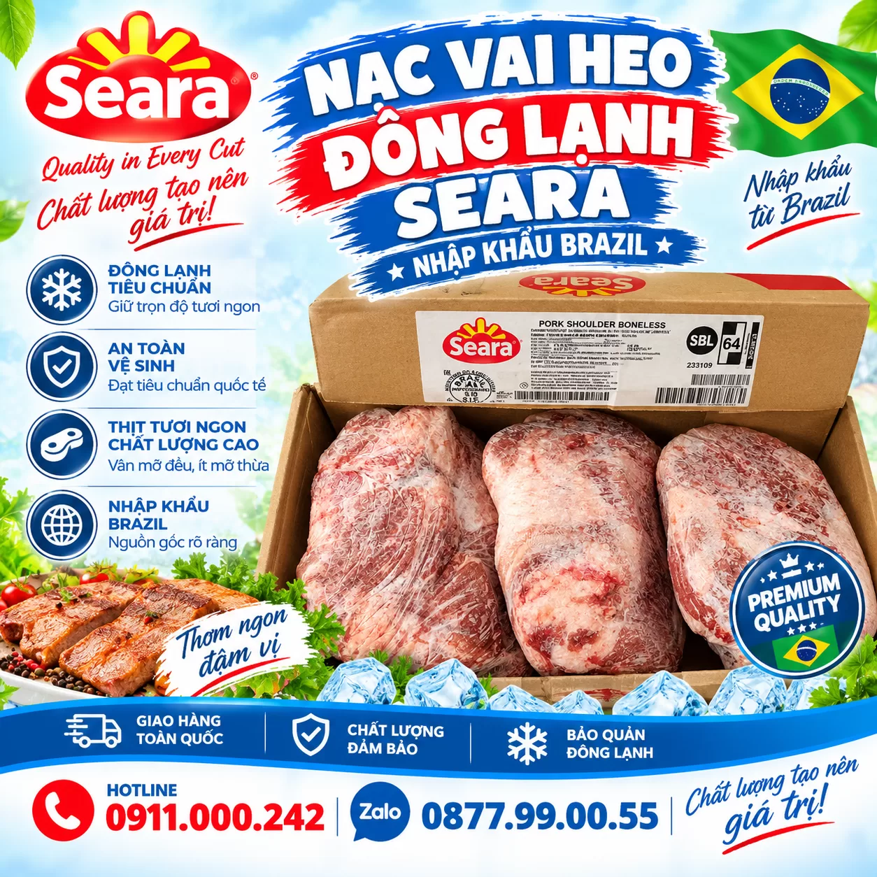 Nạc vai heo đông lạnh Seara nhập khẩu Brazil