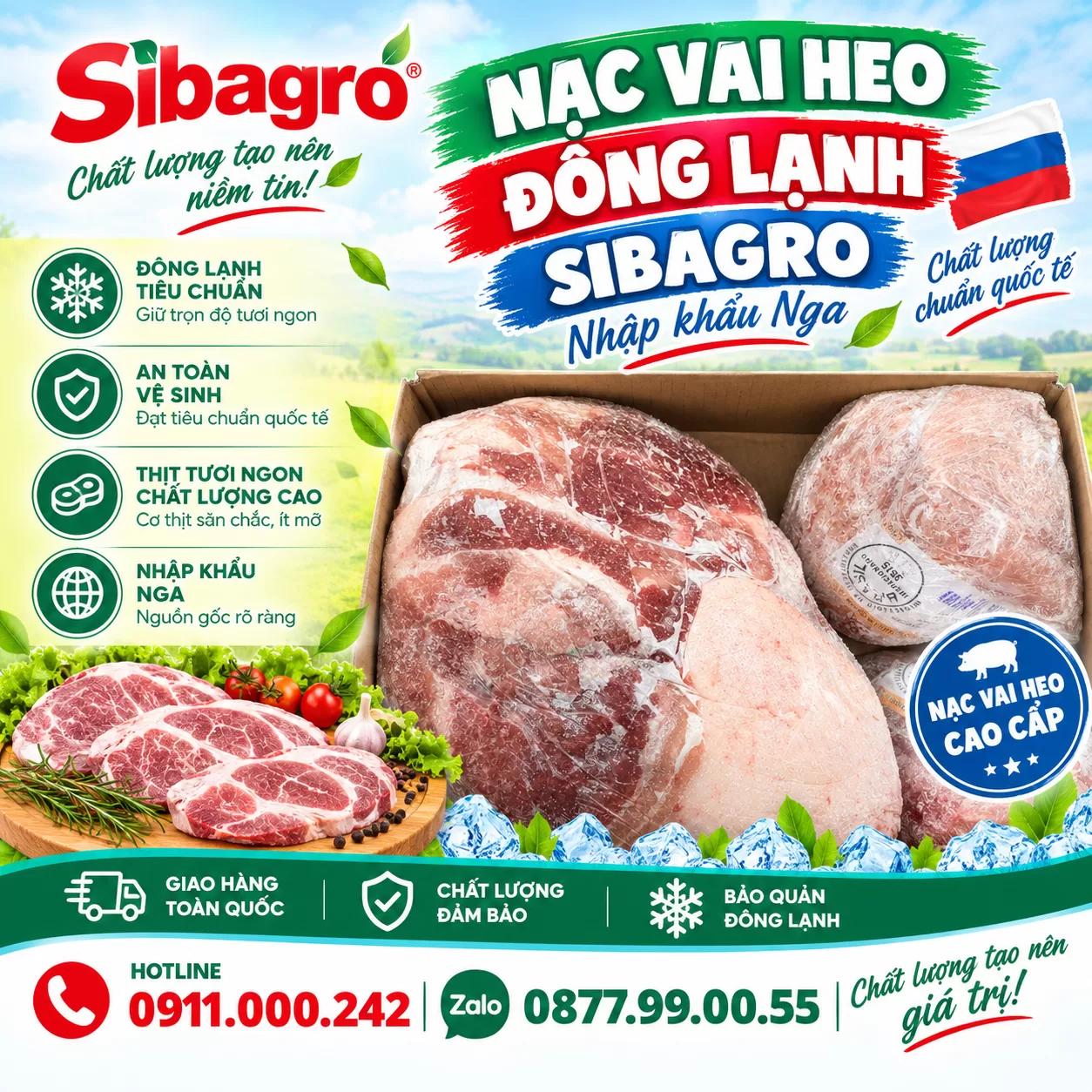 Nạc vai heo đông lạnh Sibagro nhập khẩu Nga