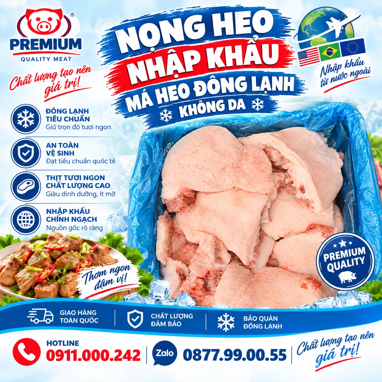 Nọng heo nhập khẩu – Má heo đông lạnh không da