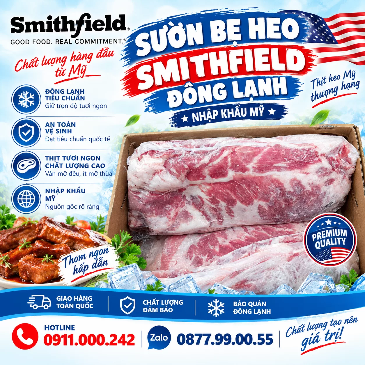 Sườn bẹ heo Smithfield đông lạnh nhập khẩu Mỹ