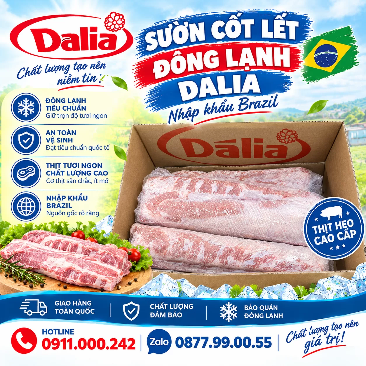 Sườn cốt lết đông lạnh Dalia nhập khẩu Brazil
