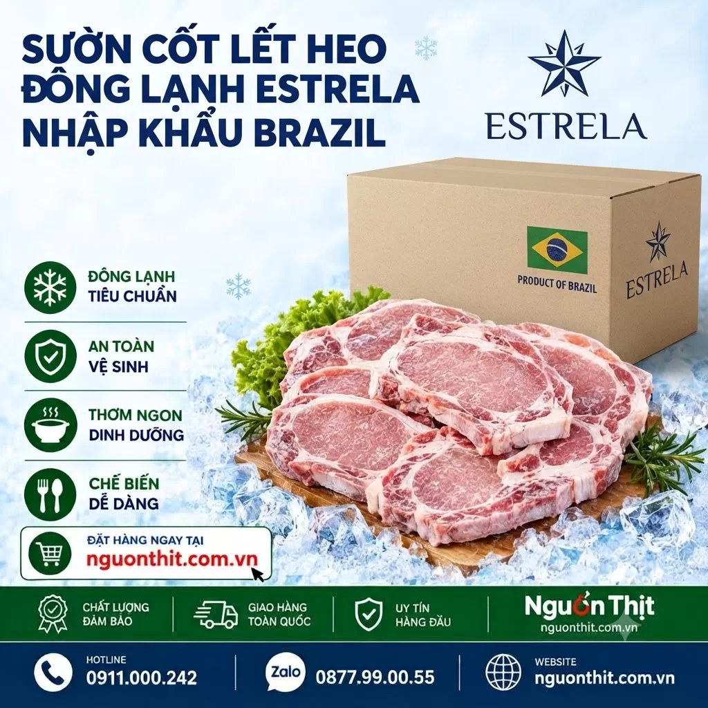 Sườn cốt lết heo đông lạnh Estrela nhập khẩu Brazil
