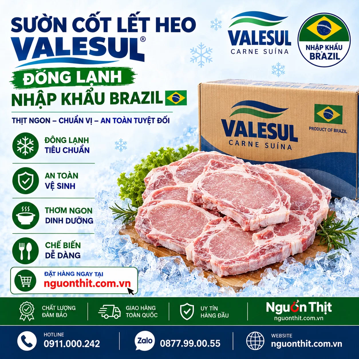 Sườn cốt lết heo đông lạnh Valesul nhập khẩu Brazil