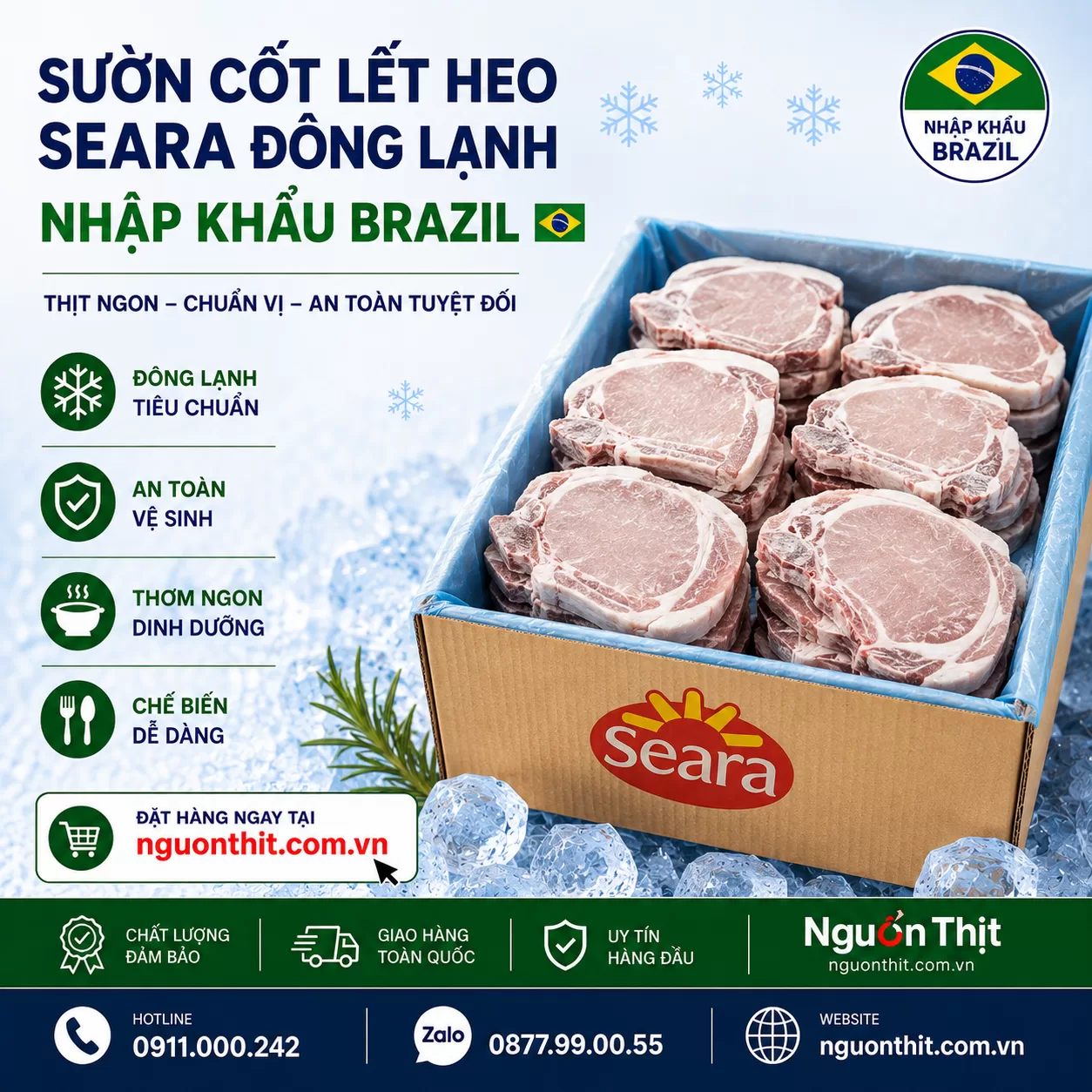 Sườn cốt lết heo Seara đông lạnh nhập khẩu Brazil
