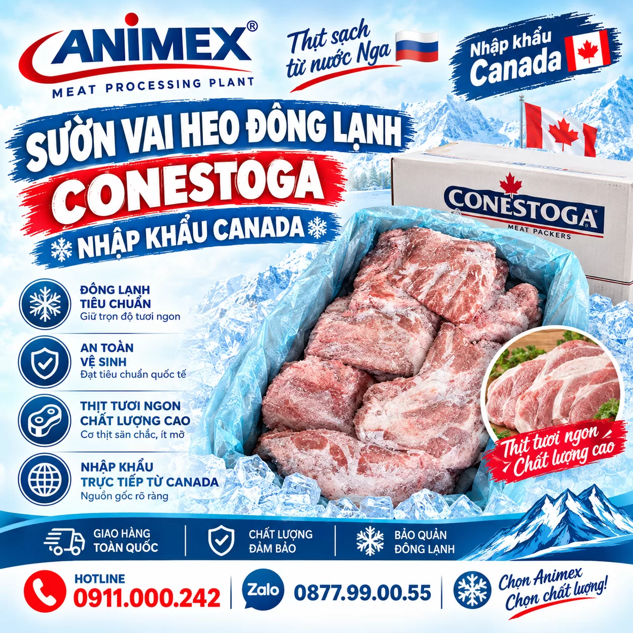 Sườn vai heo đông lạnh Conestoga nhập khẩu Canada