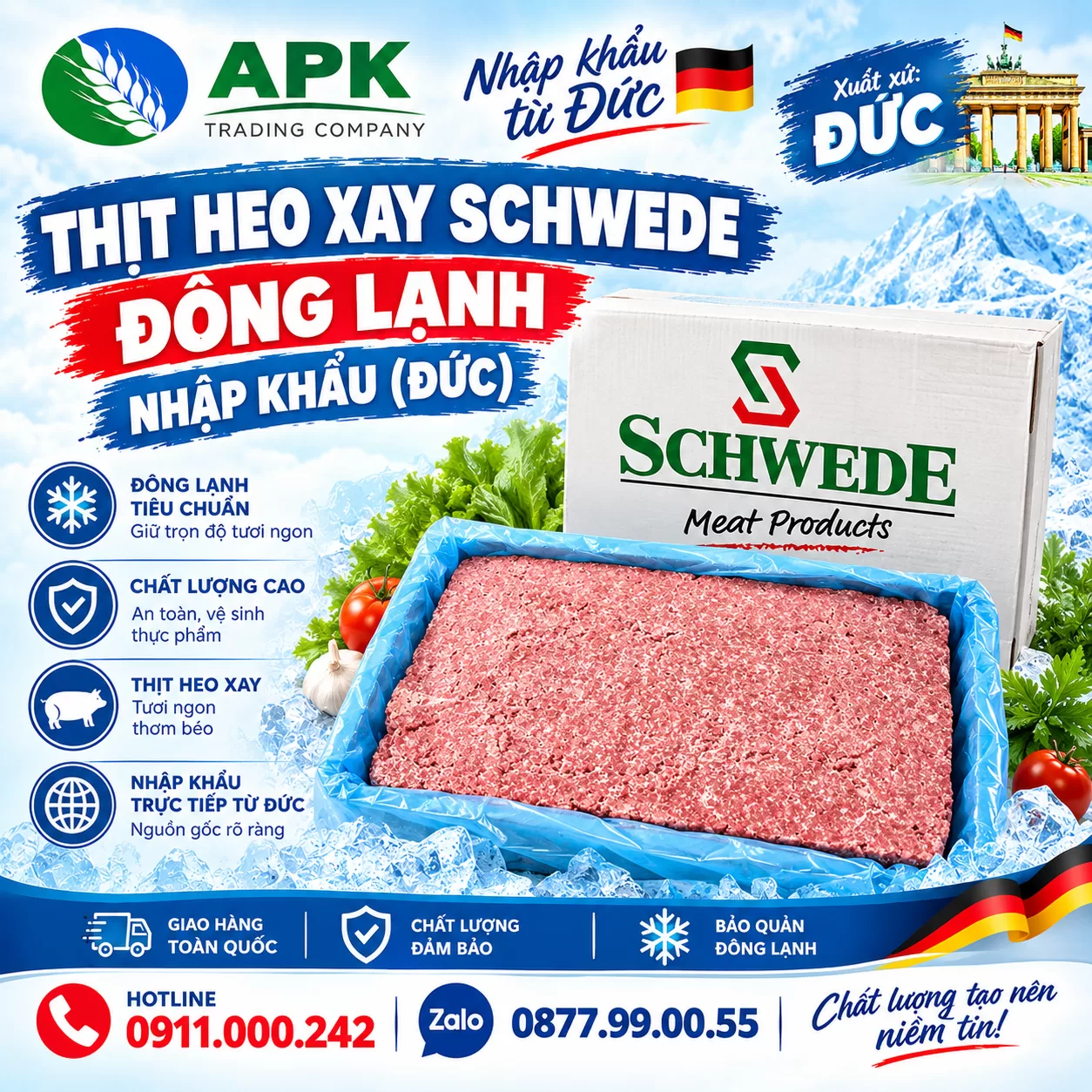 Thịt heo xay Schwede đông lạnh nhập khẩu (Đức)